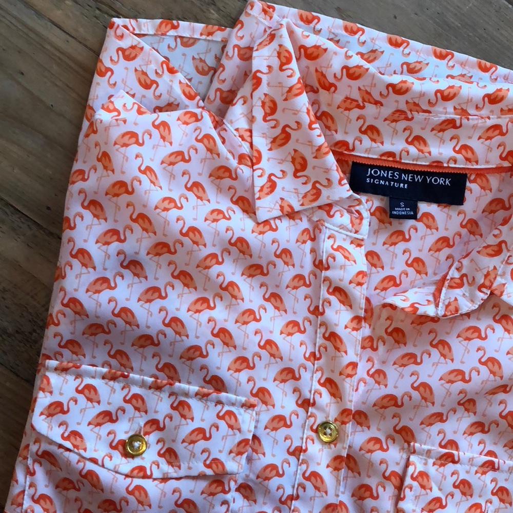 Flamingo Print Button-Down Blouse - image 1